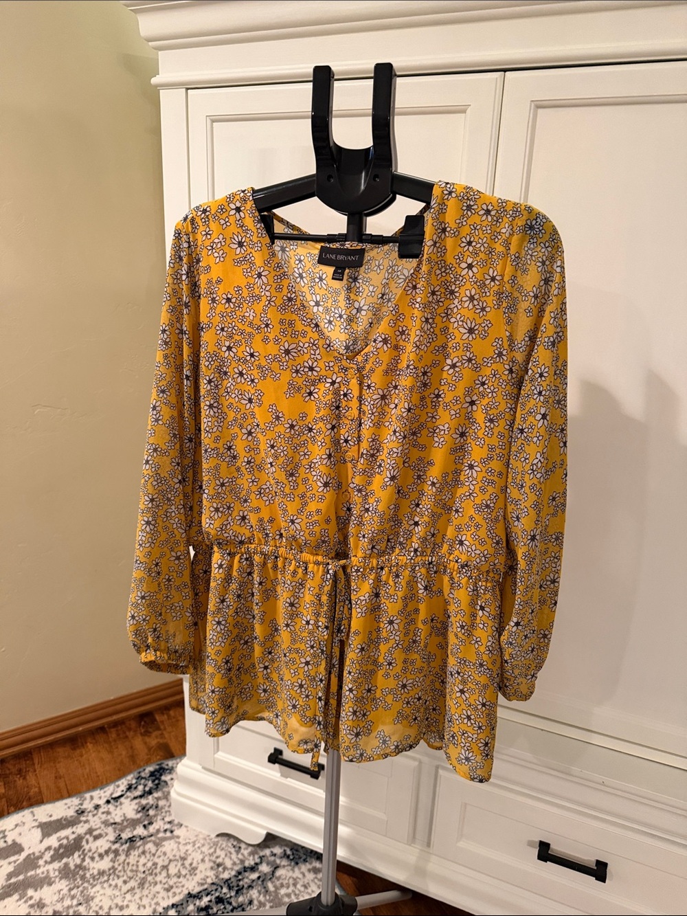 Lane Bryant Yellow Floral Drawstring Peplum Top (87)